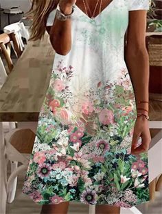 Ethnic Floral Print Short Sleeve V Neck Midi Dress Cheap Clothing, Summer Sundress, V Neck Midi Dress, Outdoor Home, Mini Dresses For Women, Floral Print Shorts, Mini Dresses Summer, Dress For Sale, Cheap Clothes