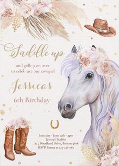 a birthday card with a horse and cowboy boots