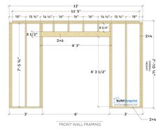 the front wall framing is shown with measurements