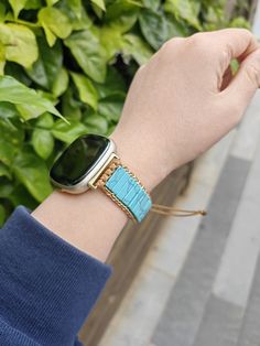 🎈Unleash Your Boho Chic Vibes with our Fitbit Versa 4 Compatible Boho Stone Bracelet - A Love Letter to Your Wrist! ❤Materials: Artificial Turquoise, Wax Cord ❤Smart Watch Connection: Stainless Steel ❤Compatibility: The Bohemian-inspired unique strap is compatible with Fitbit Versa 4, Fitbit Versa 3, Fitbit Sense 2, and Fitbit Sense watch bands women. ❤Size: Your Bohemian bracelet strap women is suitable for wrist sizes 5.4'' to 6.7'' (137mm to 170mm).  👉The Fitbit versa 4 bracelet can be adju Adjustable Metal Watch Bands For Fashion, Hippie Bands, Watch Bands Women, Fitbit Versa 4, Fitbit Versa 3, Beaded Watches, Bohemian Bracelet, Chic Vibes, Apple Watch Bands Leather