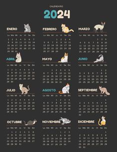 a calendar with cats in different colors and numbers on the front, one is for each month