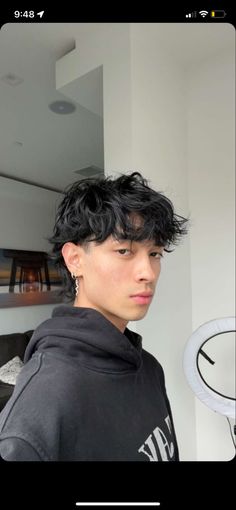 Asian Messy Fringe Men, Low Taper Mullet Middle Part, Long Fringe Hairstyles Men, Fringe Mullet, Tapered Mullet Men, Boyfriend Haircut, Bleached Hair Men, Wavy Perm