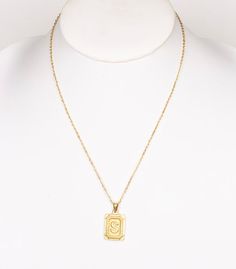 Gold colored rectangle initial necklaces. 100% stainless steel. Initial Necklaces, Initial Necklace, Free Giveaway, Gold Color, Initials, Gold Necklace, Necklaces, Stainless Steel, Gold