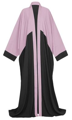 Women's Bisht Style Detailing Black And Rose Dust Crepe Abaya With Poc Black Oversized Long Abaya, Oversized Black Long Abaya, Modest Pink Abaya For Spring, Pink Modest Abaya For Spring, Black Long Abaya For Spring, Long Black Abaya For Spring, Spring Black Long Abaya, Long Black Spring Abaya, Crepe Abaya