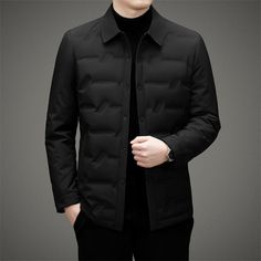 Product information: Color: black, gray, dark green, dark blue Suitable for people: middle-aged Size: 170/M,175/L,180/XL,185/2XL,190/3XL,195/4XL Style: Basic Fabric name: Polyester Fiber Filler: white duck down Style: Simple Process: non-ironing Size: Note: 1. Asian sizes are 1 to 2 sizes smaller than European and American people. Choose the larger size if your size between two sizes. Please allow 2-3cm differences due to manual measurement. 2. Please check the size chart carefully before you buy the item, if you don't know how to choose size, please contact our customer service. 3.As you know, the different computers display colors differently, the color of the actual item may vary slightly from the following images. Packing list: Coat x1 Product Image: Black Long Sleeve Outerwear For Business, Black Business Jacket With Stand Collar, Black Stand Collar Business Outerwear, Classic Black Winter Outerwear, Black Single Breasted Sport Coat With Long Sleeves, Black Single Breasted Outerwear With Stand Collar, Black Single-breasted Sport Coat With Long Sleeves, Black Single-breasted Outerwear With Stand Collar, Black Business Outerwear With Pockets