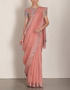 Pink & Cement Plaid Blouse                                                                                                                                                     More Orang India, Draping Styles, Formal Saree, Formal Clothing, Saree Draping, Beautiful Sarees, Modern Saree, Drape Saree