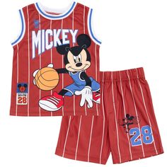 Get ready for a fun Disney adventure in this stylish Disney sports set! This cute and comfy sleeveless tank top and basketball shorts set features vibrant colors and cool artwork of classic Disney characters your kid will be excited to wear! Choose from awesome designs of Mickey Mouse, Lightning McQueen from Cars, Simba, Timon and Pumbaa from The Lion King, and Woody, Buzz Lightyear, Rex and the Aliens from Toy Story! Made of a soft and lightweight mesh material for lasting comfort, this fashion Mickey Mouse Outfit For Boys, Boys Disney Outfits, Boy Disney Outfits, Mesh Shorts Outfit, Parent Dr, Kids Disney Outfits, Mickey Mouse Outfit, Disney Tank Tops, Mouse Outfit