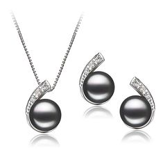 The 7-8mm Black Freshwater Pearl Set silently reflects sparkles on your ears and neckline. Set in 925 Sterling Silver bases, the swirling sparkle and three glistening cubic zirconias accent gems embedded in each swirl. The black freshwater pearl features a (AAA) button shape and equally amazing luster. The brilliant polish radiates off its zirconia neighbors to create intriguing rays in a show stopping set of black Freshwater Pearl Earrings. TOP QUALITY PEARL: Our pearl experts hand-pick only th Claudia Black, Black Freshwater Pearls, Cuff Bracelets Handmade, Black Pearls, Freshwater Pearl Jewelry, Pearl Set, Fine Jewelry Gift, Black 7