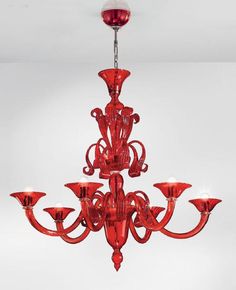 a red chandelier hanging from the ceiling