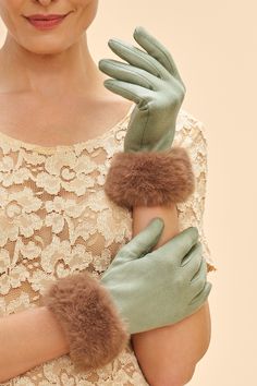 Bold, fun and fabulous! You were born to stand out! Our glamorous Bettina faux fur gloves in Sage/Teddy are perfect for the minimalist fashionista who still wants to make a statement. Style with one of our beautiful scarves! Plus, enjoy complimentary gift packaging with every pair. Perfect Colour Combinations, Mini Jumpsuit, Fur Gloves, Fashion Forecasting, Winter Gloves, Cardigan Shirt, Valentine's Day Outfit, Mitten Gloves, Gift Packaging