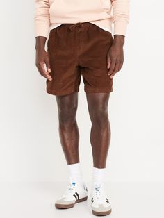 elastic-drawstring waist hip pockets back right welt pocket faux fly pull-on style relaxed hip and thigh hits above knee 7" regular inseam 8" tall inseam model is approx.  6'1" and wears size m (32w)machine wash according to the care instruction label  . Best Holiday gift for Men , perfect Shorts for Christmas! Holiday Gifts For Men, Old Navy Men, Corduroy Shorts, Jogger Shorts, Big And Tall, Bottom Clothes, Drawstring Waist, Welt Pocket, Toddler Boys