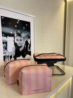 Vs Makeup Bag, Victoria Secret Makeup Bag, Victoria's Secret Aesthetic, Business Branding Inspiration, Stylish Luggage, Barbie Makeup, Victoria Secret Tote Bags, Fun Heels