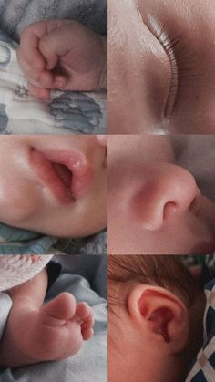 a collage of photos shows the baby's nose and head as it sleeps