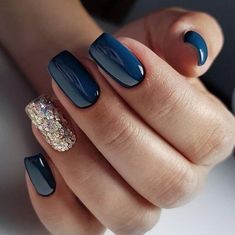 Blue Nail Color, Navy Blue Nails, Color For Nails, Up Nails, Prom Nails, Short Acrylic Nails, Gold Nails