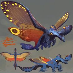 an image of some type of creature with wings and eyes that look like they are flying in the sky