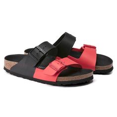 The Legendary Two-Strap Design From Birkenstock - The Arizona. Iconic Style Complemented With The Signature Comfort Of The Birkenstock Footbed. The Two-Strap Sandal Features A Two Tone Upper, As Well As A Tonal Microfiber Footbed Liner And Buckles For A Sleek And Athletic Look. Shown In Birko-Flor. Anatomically Shaped Cork-Latex Footbed Upper: Birko-Flor Footbed Lining: Microfiber Sole: Eva Details: Two Straps, Each With An Individually Adjustable Metal Pin Buckle Made In Germany Casual Red Sandals With Adjustable Strap, Red Sandals With Adjustable Strap And Round Toe, Birkenstock Styles, Birkenstock Style, Black Poppy, Two Strap Sandals, Athletic Looks, Poppy Red, Classy Casual Outfits