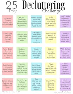 the 25 day decluttering challenge is shown in this graphic diagram, which shows how