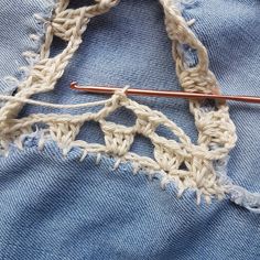 the crochet stitch is being worked on