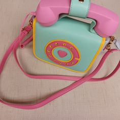 Pink Pastel Mint, Turqouise, Retro Phone, Rotary, Purse Bag New, Pastel Goth, Kawaii, Colorpop, *** In Excellent Condition!!! Phone Plugs In As Bluetooth Compatible *** Smoke Free Clean Home!!**** Ask Any Questions You May Have!!***:)) Kawaii Multicolor Bags For Everyday Use, Pink Retro Satchel Bag, Cheap Multicolor Kawaii Bags, Pastel Purse, Vtuber Reference, Multicolor Kawaii Bag With Zipper Closure, Marc Jacobs Snapshot Bag, Goth Purse, Decora Fashion