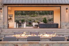 a fire pit sitting in the middle of a patio