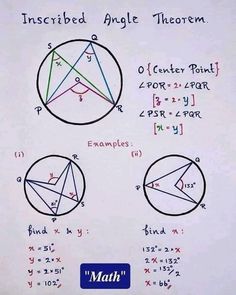 a piece of paper with three inscribed angles and the word math written in blue on it