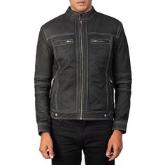 Mens Leather Vintage Bomber Jacket Biker Style Black Fashion Jacket FINEST RAW MATERIALS It all starts with the raw materials and since we carry our life in our jackets, we don?t use anything but only the best possible materials. All our jackets are made with full grain natural leather, YKK Zippers, and polyester lining. SPECIFICATIONS;    Outer Shell: Real Leather  Leather Type: Goatskin  Leather Finish: Snuffed  Inner Shell: Quilted Polyester Lining  Closure Style: Zipper  Collar Style: Band Urban Style Biker Jacket For Spring Adventures, Distressed Biker Leather Jacket For Winter, Distressed Vintage Biker Jacket For Fall, Distressed Biker Outerwear For Biker Events, Distressed Biker Style Outerwear For Biker Events, Biker Style Distressed Outerwear For Biker Events, Distressed Biker Jacket For Fall Streetwear, Casual Distressed Leather Jacket With Long Sleeves, Vintage Style Washed Black Outerwear