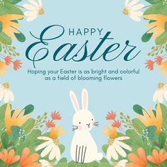 an easter card with a bunny and flowers