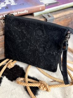 Darling Tooled Embossed Leather Crossbody | gussieduponline Evening Leather Bag With Embossed Details, Embossed Leather Evening Bag, Black Leather Embossed Shoulder Bag, Western Bags, Western Bag, Western Accessories, Western Leather, Wedge Heel Sandals, Boutique Online