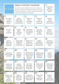 the march content calendar is shown with mountains in the background and blue sky above it