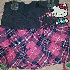 Plaid, Pink & Navy Blue With Silver. Hello Kitty On Navy Blue Part Of Skirt. Xs 4/5 Hello Kitty Skirt, Girls Skorts, Skorts, Kids Bottoms, Kids Shop, Hello Kitty, Navy Blue, Kitty, Plaid