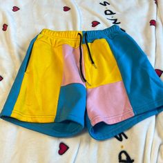 Brand New, Never Worn, Send Me An Offer!:) Sporty Summer Bottoms With Patchwork, Sporty Patchwork Bottoms For Summer, Blue Color Block Shorts For Summer, Yellow Color Block Bottoms For Spring, Casual Color Block Shorts For Spring, Yellow Patchwork Bottoms For Spring, Spring Yellow Bottoms With Patchwork, Blue Color Block Bottoms For Summer, Yellow Color Block Bottoms For Summer