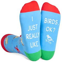 Bird SocksThese blue socks boast lively prints of various birds, adding a pop of color to your attire. The socks come with a witty quote "I JUST REALLY LIKE BIRDS, OK?" .Size & PackageOur unisex design fits most men's US size 6-13 feet and most women's US size 7 and up. Each pair of funny socks comes in a plastic zippered bag.Quality MaterialOur novelty socks are made of 80% combed cotton, 17% polyamide, and 3% spandex to ensure they are soft, comfortable, stretchy, and breathable. They w... Bird Motif Gifts, Medical Socks, Valentines Gif, Bird Watching Gifts, Animal Socks, Holiday Socks, Socks Christmas, Zippered Bag, Stylish Socks