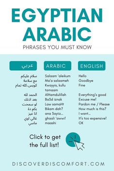 an info sheet with the words egyptian and arabic in different languages, which are also used to