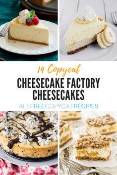 four cheesecake factory cheesecakes with text overlay