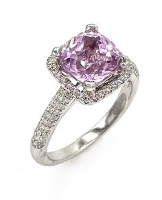 Vanna K 18K white gold engagement ring with 106 micro pave set round diamonds totaling 0.54 carats (G/H color, VS2/SI1 clarity). Center one cushion shape kunzite measuring 8.33X8.36mm. * Style No. 18RO5309113DCZ. * Ring can be sized upon request. 💕 We're shipping daily! ✈️ Choose free shipping at checkout ☎️ Call 201-722-0216 with questions 🌈 Massoyan Jewelers since 1993 💭 Chat with us live! Bottom right corner of your screen 💕 Also shop our best sellers White Gold Engagement Ring, White Gold Diamond Rings, White Gold Engagement, White Gold Engagement Rings, Gold Engagement Ring, White Gold Ring, Gold Engagement, G H, Micro Pave