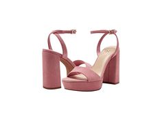 Vince Camuto Pendry - Women's Shoes : Pretty Pink : The Vince Camuto Pendry heels offer a chic look and pair well with your everyday and party ensemble. Leather upper. Synthetic lining and footbed. Ankle strap with buckle closure. Open round square toe. Leather covered platform and block heel. Broad toe strap. Padded footbed with branding detail. Synthetic tunit outsole. Imported. Measurements: Heel height: 4.33 Platform height: 1.18 Single shoe weight: 12.16 oz. Weight of footwear is based on a Chic High Heel Block Heels With Buckle Closure, Chic High Block Heels With Buckle Closure, Chic Block Heels With Padded Heel And Rectangular Buckle, Chic Block Heels With Buckle Closure And Medium Width, Chic Synthetic Block Heels With Buckle Closure, Chic Block Heels With Rectangular Buckle Closure, Chic Block Heels With Buckle Closure Medium Width, Chic Heels With Rectangular Buckle Closure, Trendy Formal Block Heels With Buckle Closure