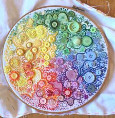 an embroidery project with buttons and thread