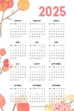 a calendar with watercolor flowers on it