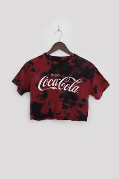 Coca-Cola Graphic Crop Top T-Shirt Tagged Size Small Fits XS-M Tie-Dye, Acid Wash Trendy Tie Dye Tops With Letter Print, Trendy Tie Dye Top With Letter Print, Tie Dye Short Sleeve Top With Letter Print, Red Cotton Grunge Top, Summer Acid Wash Tops With Letter Print, Acid Wash Tops With Letter Print For Summer, Grunge Tie Dye Cotton Top, Fitted Acid Wash Short Sleeve Tops, Hand Dyed Graphic Tee With Short Sleeves