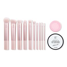 Shine of The Times 12-Piece Makeup Brush + Cleanse Gift Set - Real Techniques | Ulta Beauty Real Techniques Setting Brush, Real Techniques Brushes, Face Care Tips, Facial Brush, Light Layers, Exfoliating Brush, Liner Brush, Swag Makeup, Facial Brushes