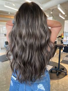 Dark Hair With Light Dimension, Ashy Brown Balayage On Dark Hair, Dimensional Balayage Ashy, Dark Ash Blonde Balayage On Black Hair, Dark Brown Bolyoge Hair, Ash Blonde Balayage Dark Hair, Dark Brown Hair With Silver Balayage, Dark Brown Hair Ash Blonde Highlights