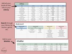 the book list is shown with two different sections labeled in each section, including books and their contents