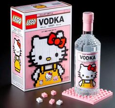 a bottle of vodka made out of legos