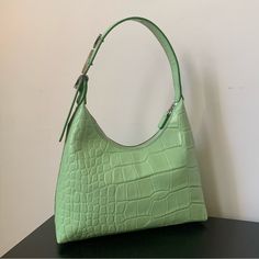 Staud Scotty Bag In Agave Green - Croc Embossed Leather No Flaws, Only Worn Once For An Event - Like New! Includes Dust Bag. Originally $325 - Open To Offers. Cute Purse That Fits Comfortably On The Shoulder And Can Hold A Lot Of Stuff! 100% Cow Leather. Width - 10", Height - 9", Depth - 5.5", Handle Drop - 7.5" Cute Purse, Cute Purses, Embossed Leather, Cow Leather, Cow, Dust Bag, Bag Lady, Purse, Shoulder Bag