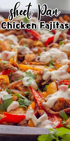 a sheet pan filled with chicken fajitas