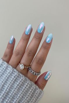 25 Light Blue Nails That Are Too Pretty Not To Try Blueberry Milk, Light Blue Nails, Baby Blue Nails, Milky Nails, Mermaid Nails