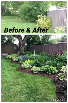 the before and after pictures of a garden