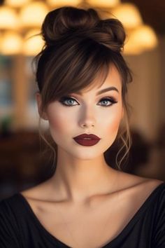 Hairstyle For Medium Hair With Bangs, Hairstyle Long With Bangs, Side Bangs Wedding Hairstyle, Updos For Hair With Bangs, Beautiful Updos For Medium Hair, Side Part With Wispy Bangs, Small Forehead Hairstyles Long Hair, Updo With Side Swept Bangs, Long Side Bangs Ponytail