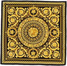 Luxury Black Silk Scarf For Evening, Luxury Black Silk Scarf For Formal Occasions, Versace Print, Silk Scarf Design, Edge Scarf, Gold Baroque, Baroque Pattern, Silk Twill Scarf, Atelier Versace