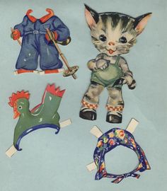 an image of paper cut outs with kittens and clothes